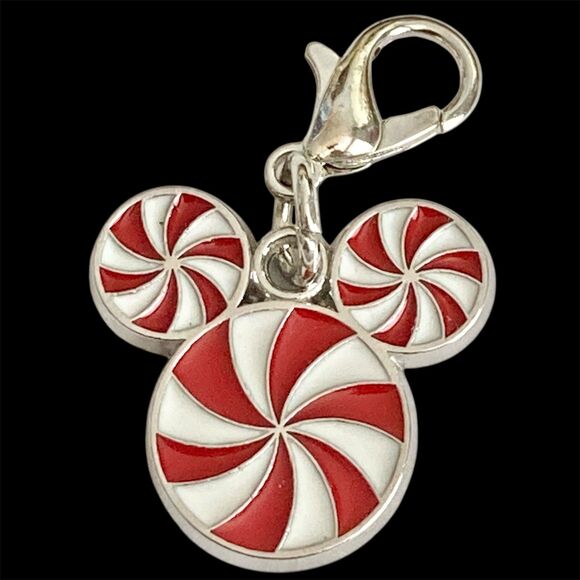 Vtg Disney Mickey Mouse Christmas Peppermint Candy Cane ClipOn Charm Zipper Pull - Picture 2 of 8